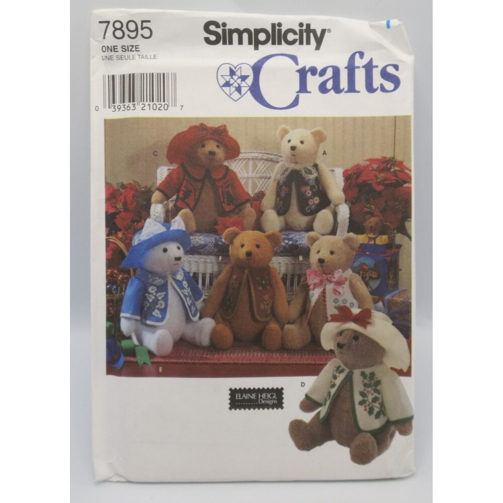 Simplicity Craft Pattern #7895 Bears & Bear Clothes Uncut
